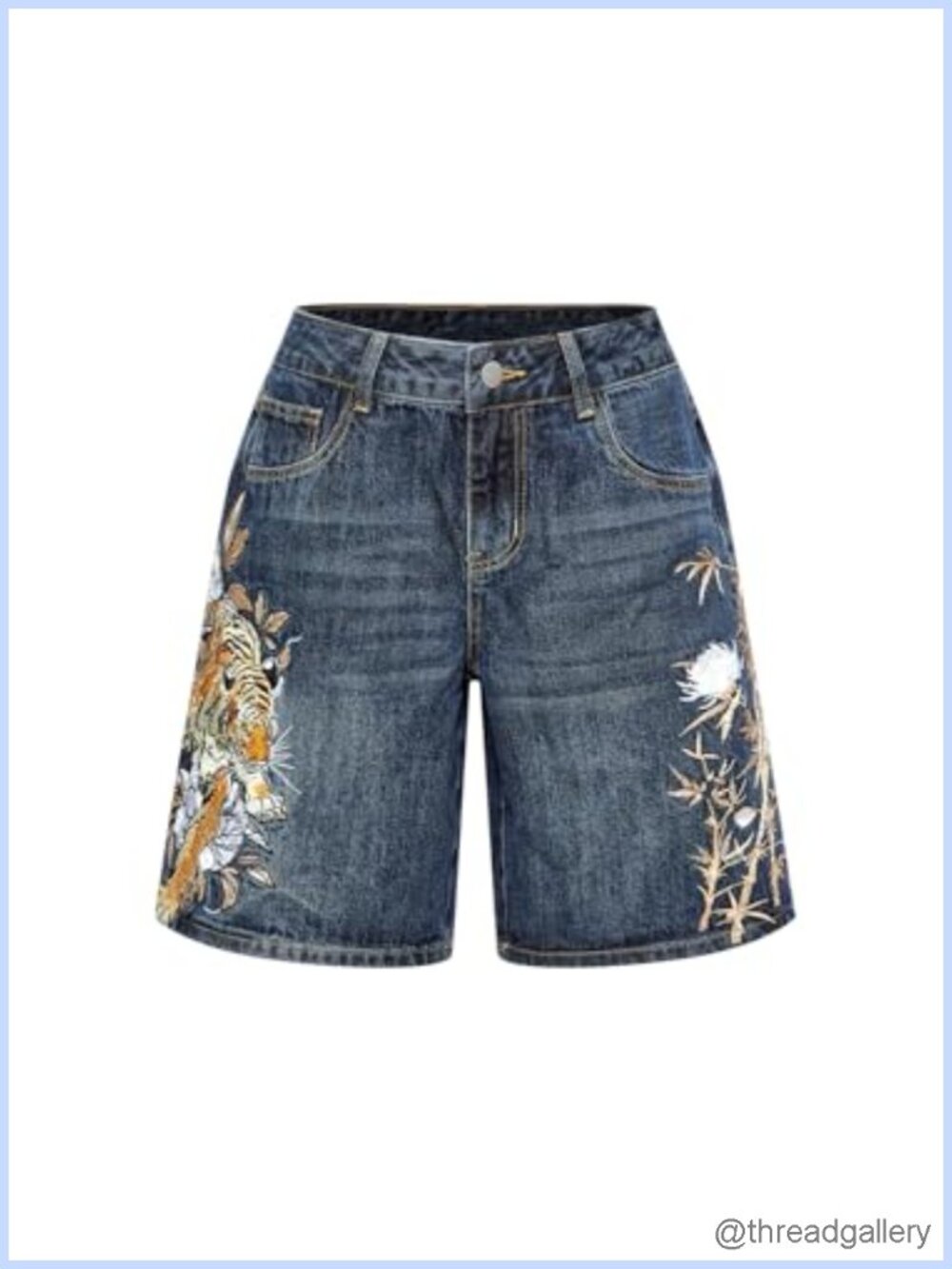Vintage Graphic Denim Bermuda Shorts Wide Leg Baggy with Pocket